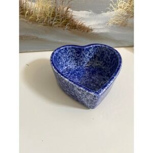 Coche Stoneware Blue White Heart Shaped Bowl Made in Portugal Sponge Pattern